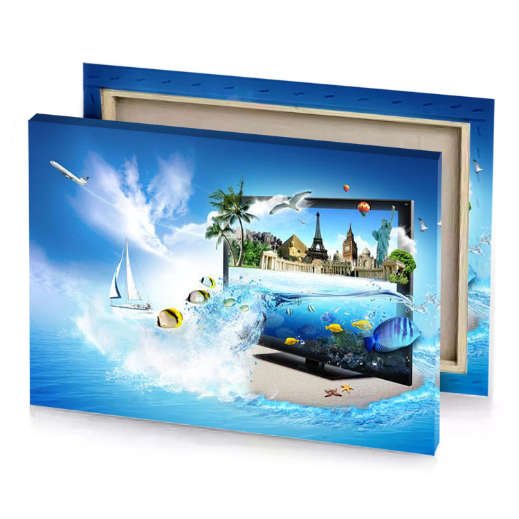 a picture of beach with boat and lavender canvas