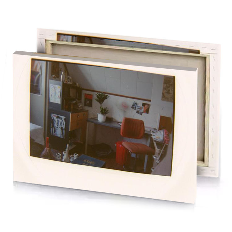 a picture of desk with chair and computer bistre canvas
