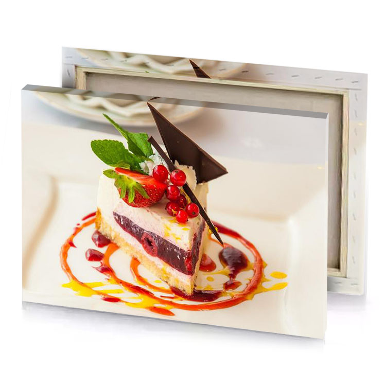 a piece of cake on plate with chocolate and ras firebrick canvas