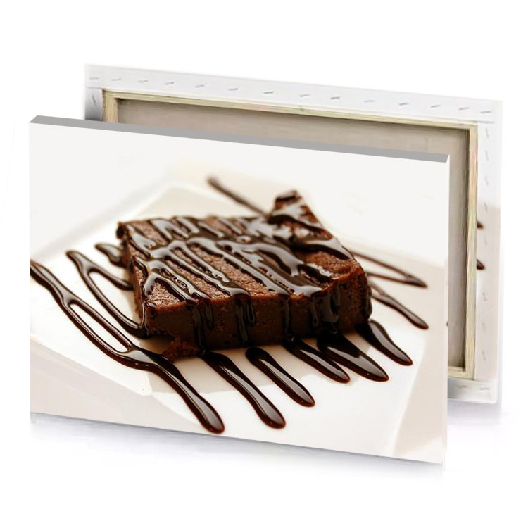 a piece of chocolate cake on white plate smoky black canvas