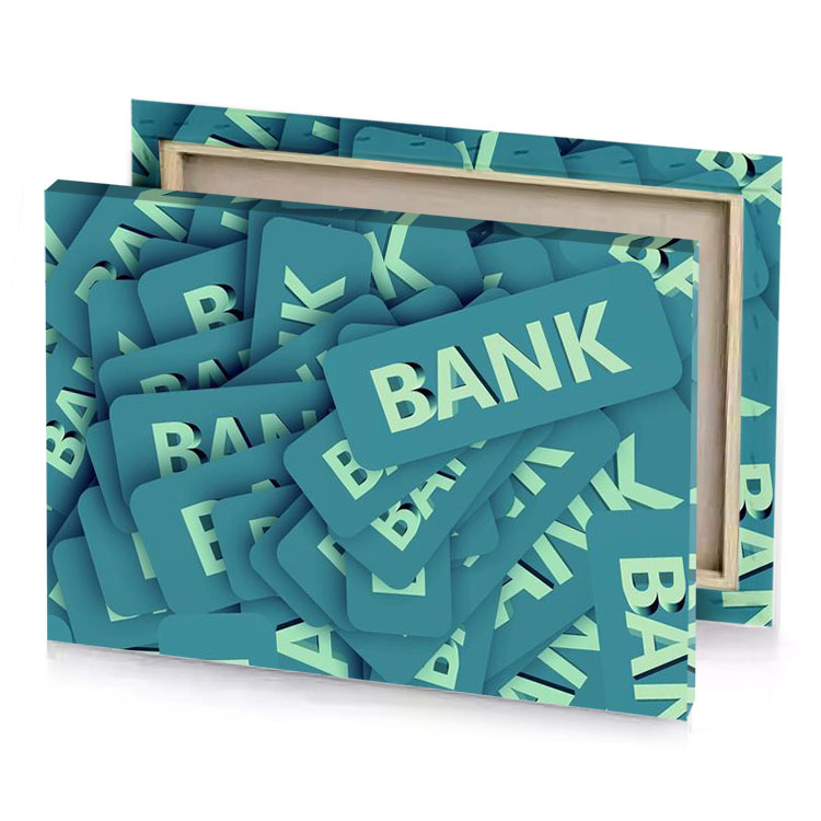 a pile of bank notes teal blue canvas