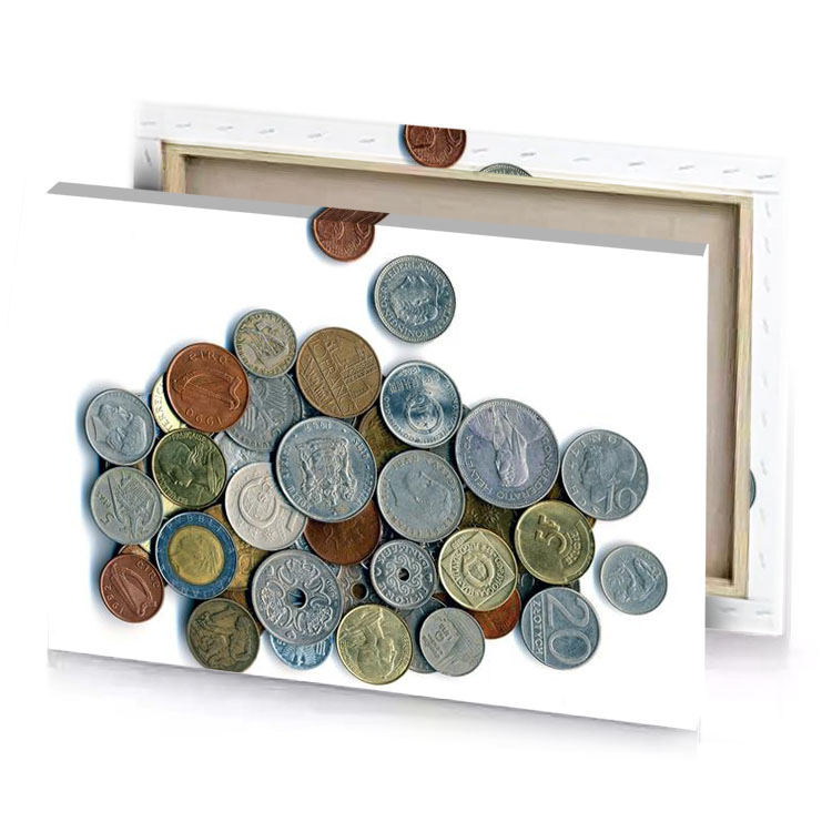 a pile of coins camouflage green canvas