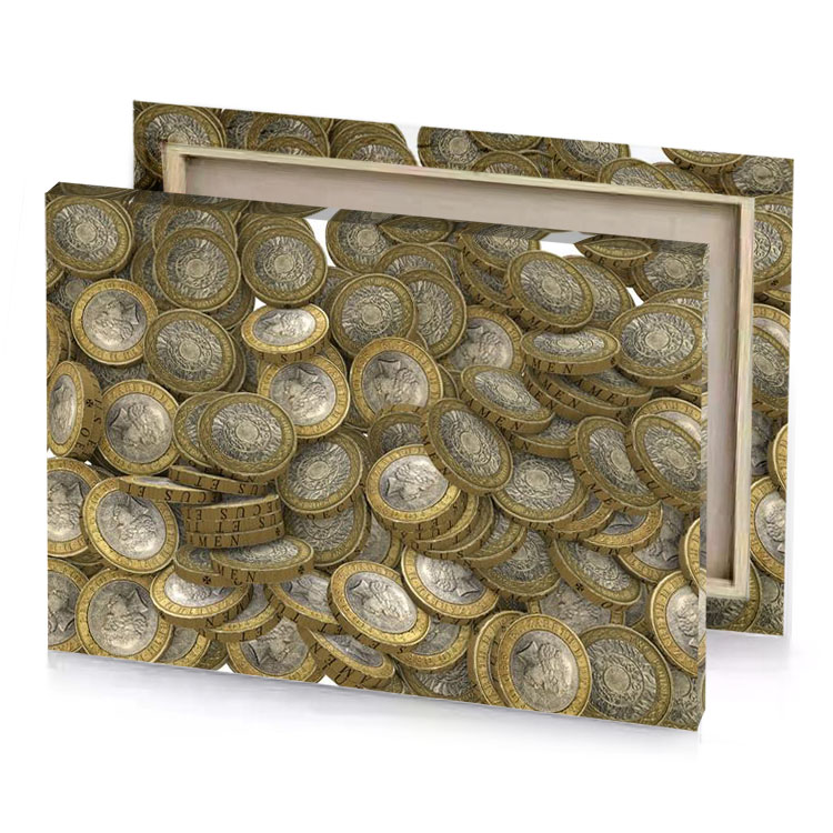 a pile of coins dark olive green canvas