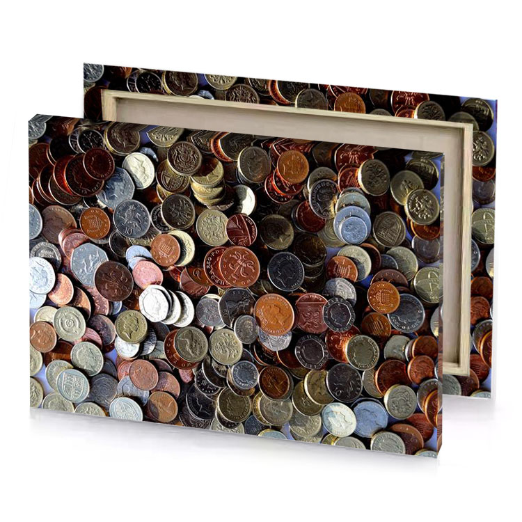 a pile of coins garnet canvas