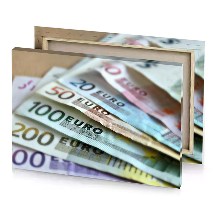 a pile of euro notes sky blue canvas