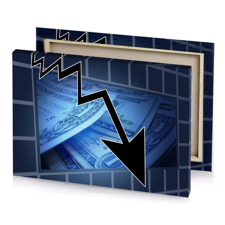 a pile of money with an arrow pointing up steel blue canvas