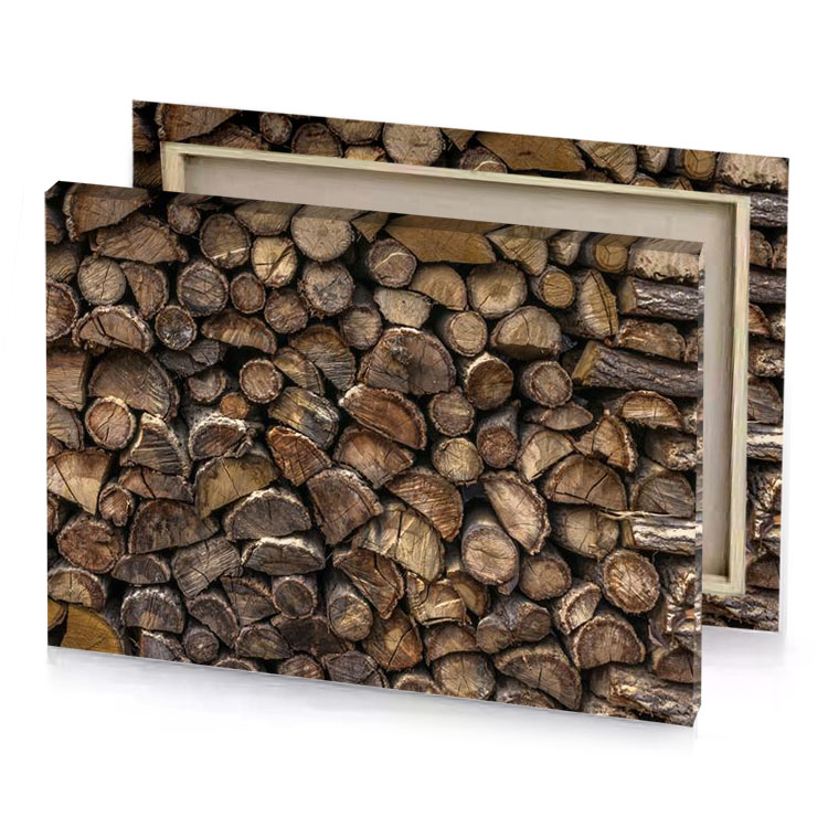 a pile of wood garnet canvas
