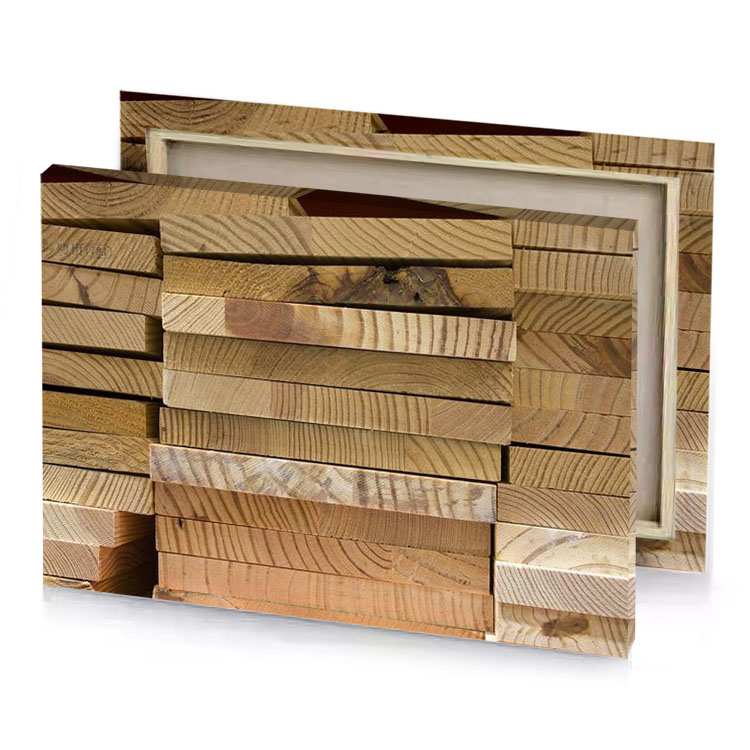 a pile of wood planks copper canvas