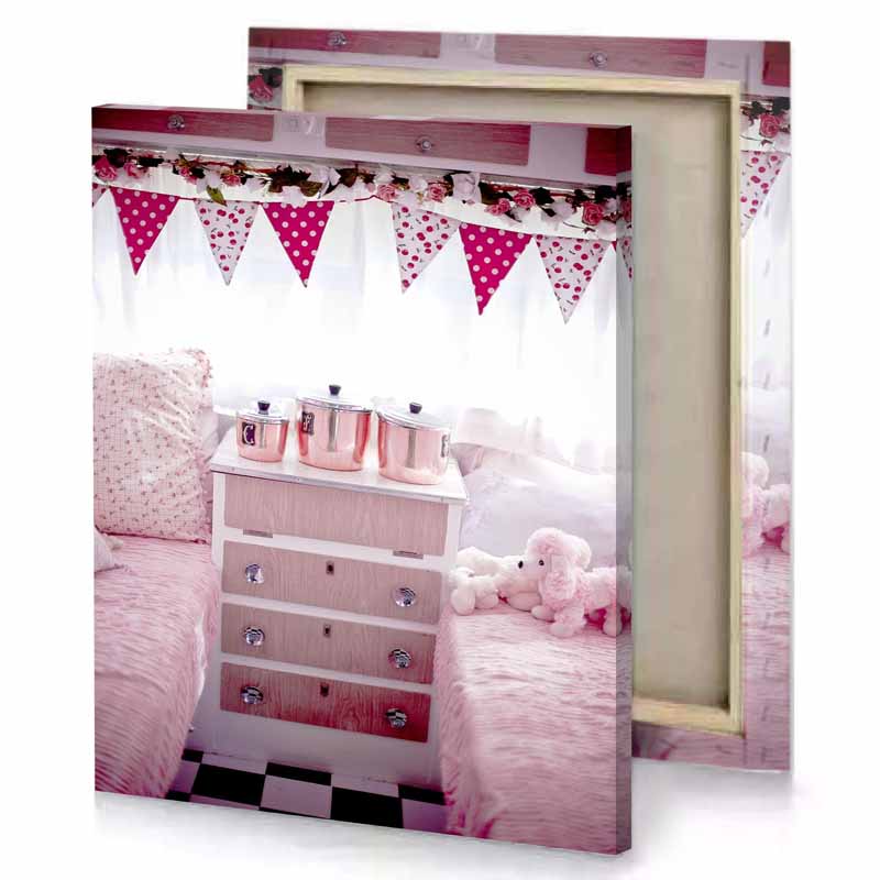 a pink and white bedroom with two twin beds smoke canvas