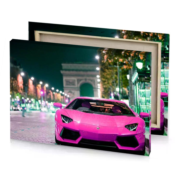 a pink lamb car parked on the street hot canvas