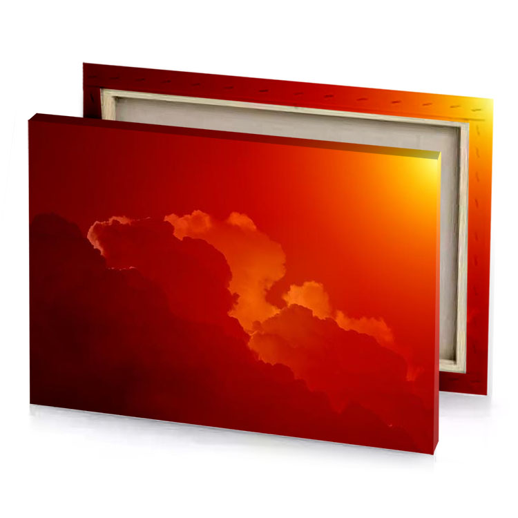 a plane flying in the sky at sunset mahogany canvas