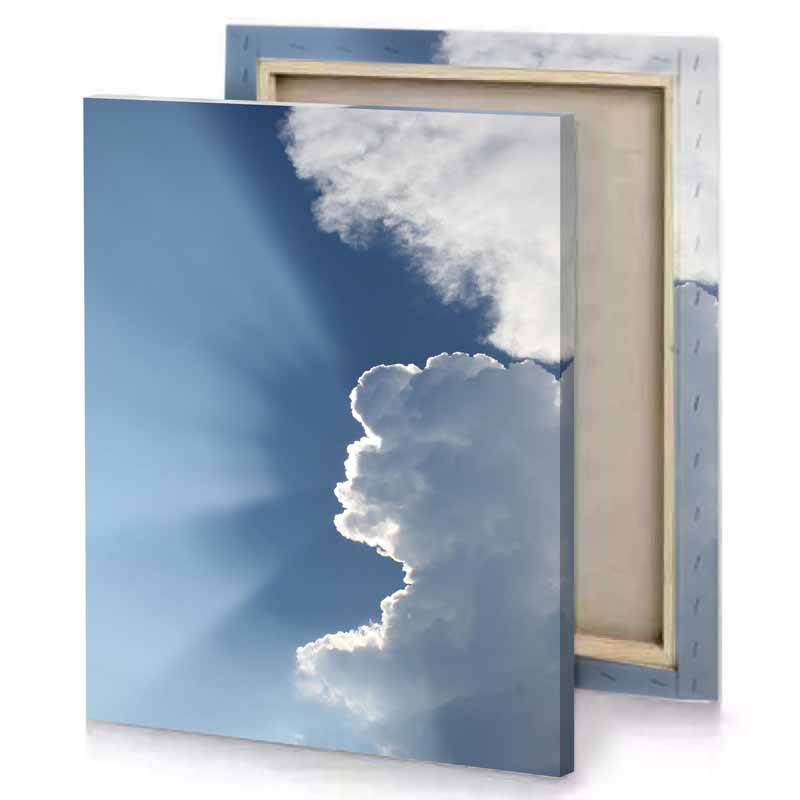 a plane flying in the sky with cloud background teal blue canvas