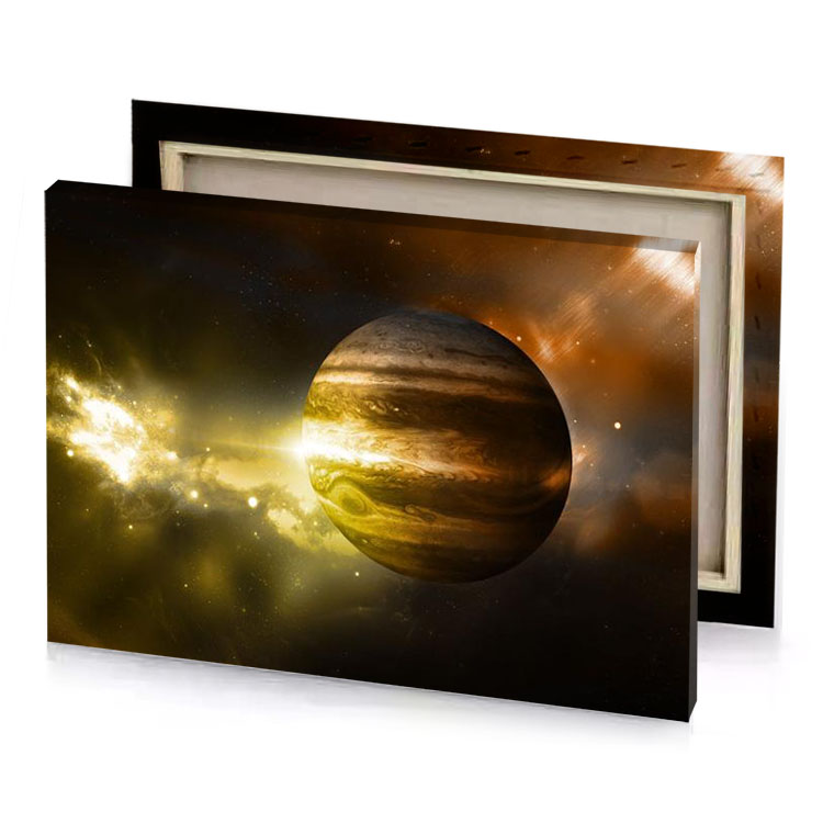 a planet in the sky with bright yellow light fawn canvas