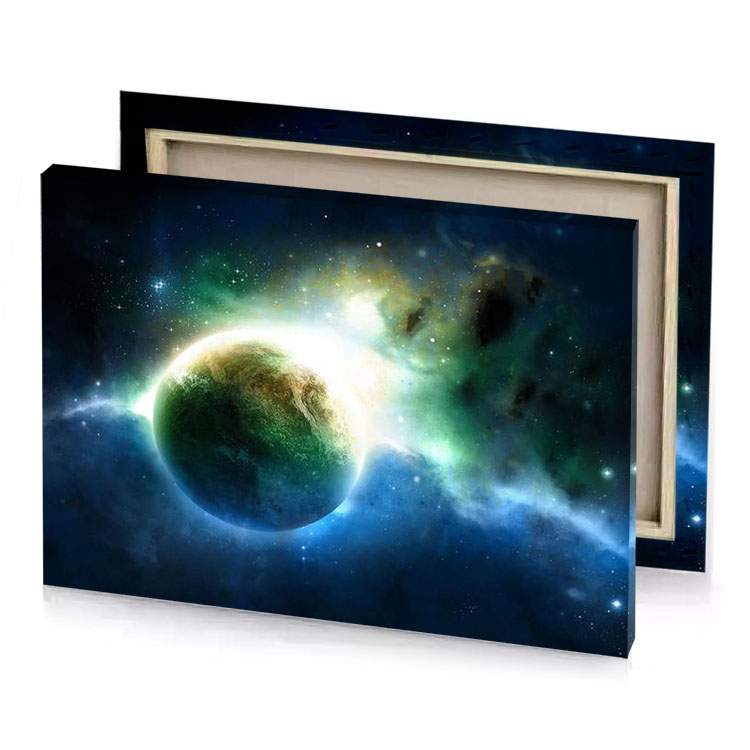 a planet in the sky with stars and nebulas white smoke canvas