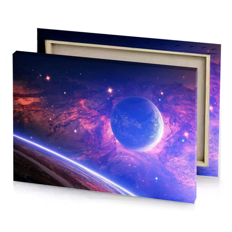 a planet with bright blue and purple nebula in the cerulean canvas