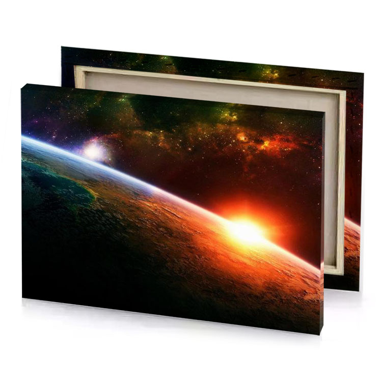 a planet with bright sun in the background flame canvas