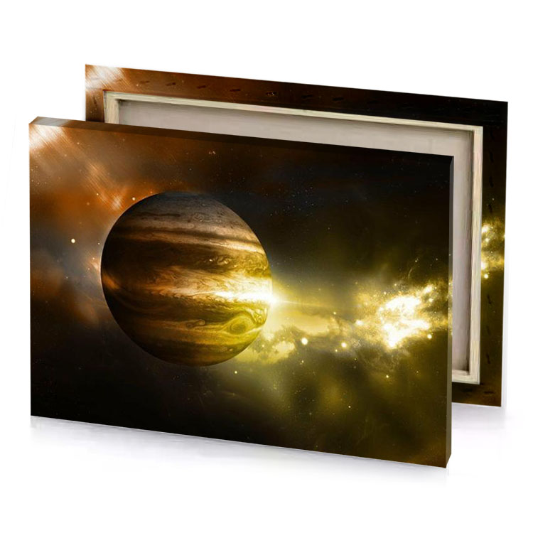 a planet with bright yellow glow in the background dark khaki canvas