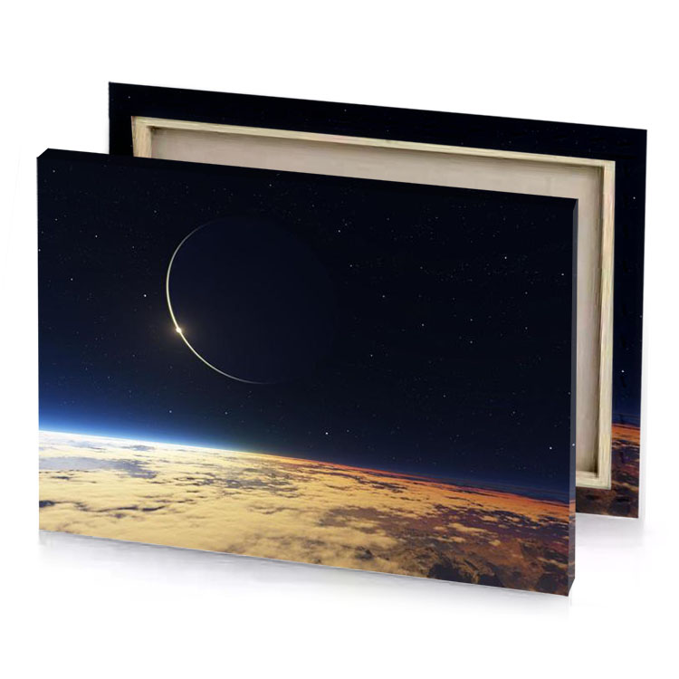 a planet with crescent in the sky burlywood canvas