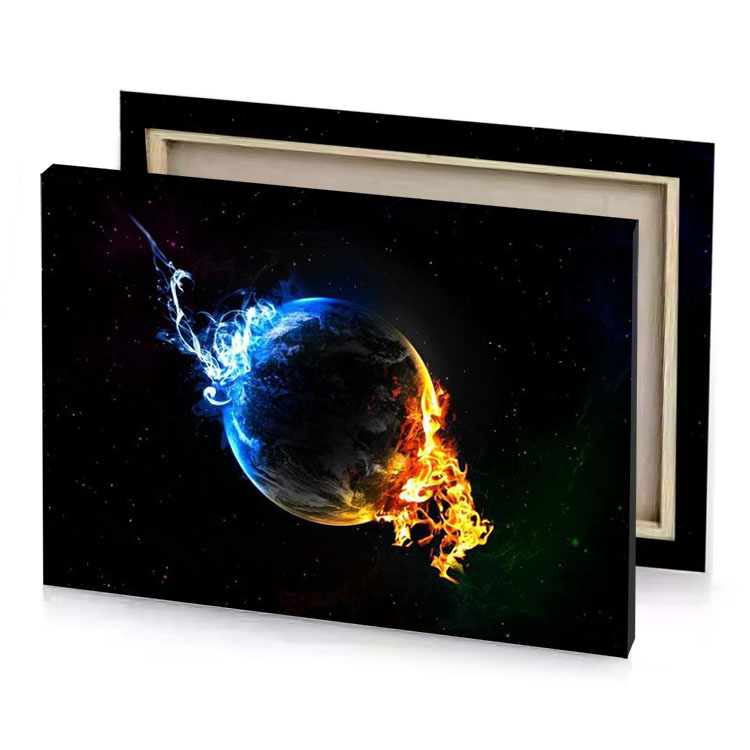 a planet with fire in the middle smoky black canvas