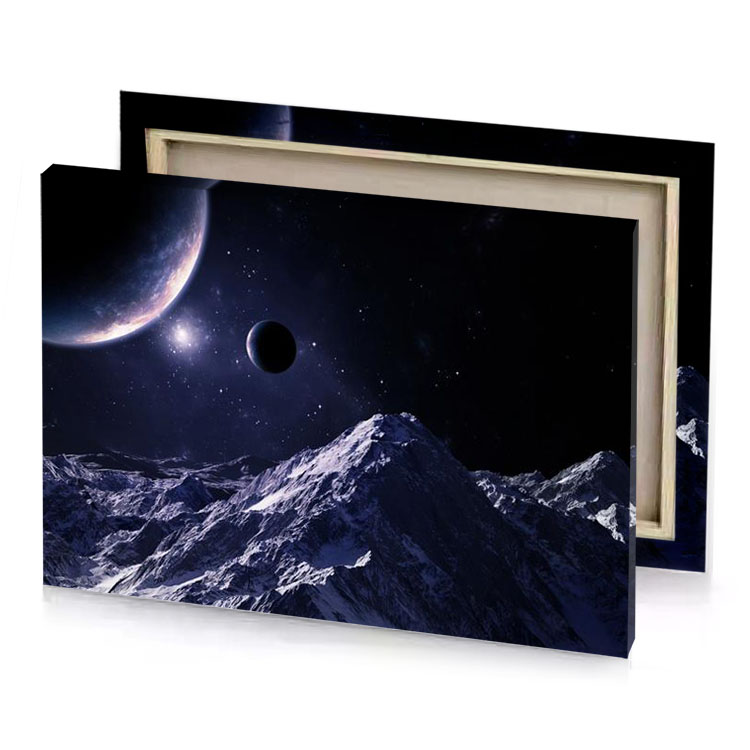 a planet with moon in the background smoky black canvas