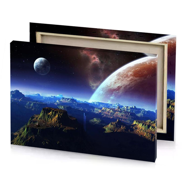 a planet with mountains and planets in the background midnight blue canvas
