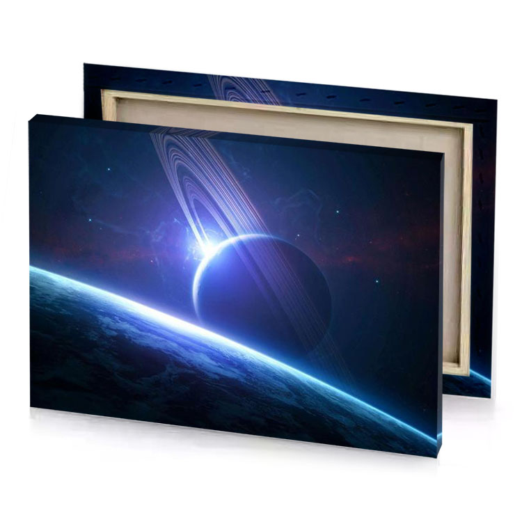 a planet with ring around it cerulean blue canvas