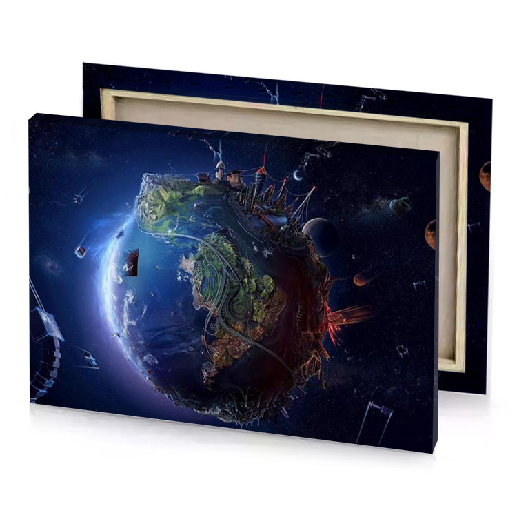 a planet with spaceship and other planets sapphire canvas