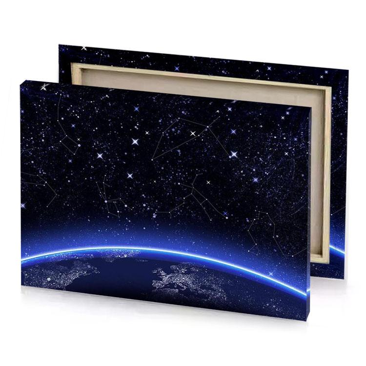 a planet with stars and constellations in the sky cerulean blue canvas