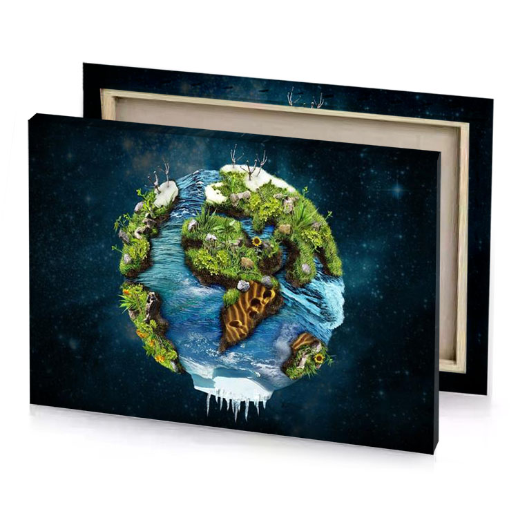 a planet with trees and animals on it olive drab canvas
