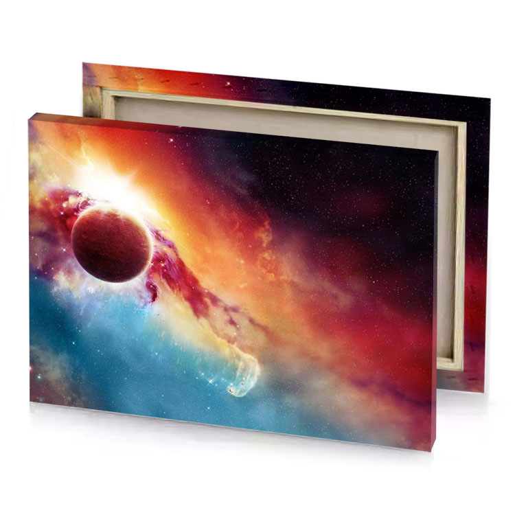 a planetary planet in the sky with bright nebula background steel blue canvas