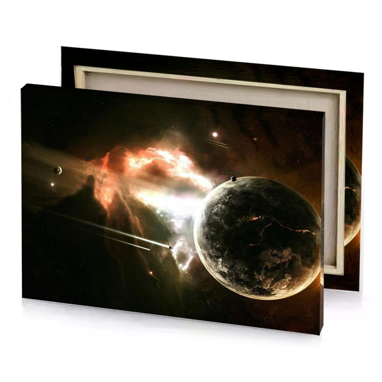 a planetary planet with star in the background antique white canvas