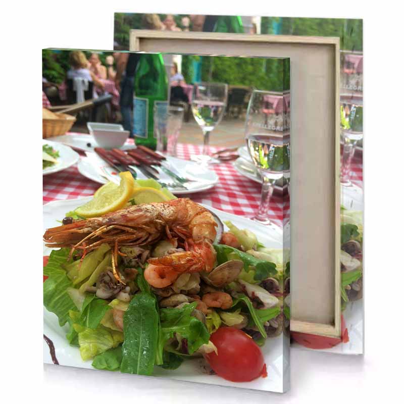 a plate of food on table with glass wine sepia canvas
