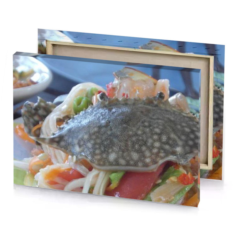 a plate of food with crab and vegetables dim gray canvas