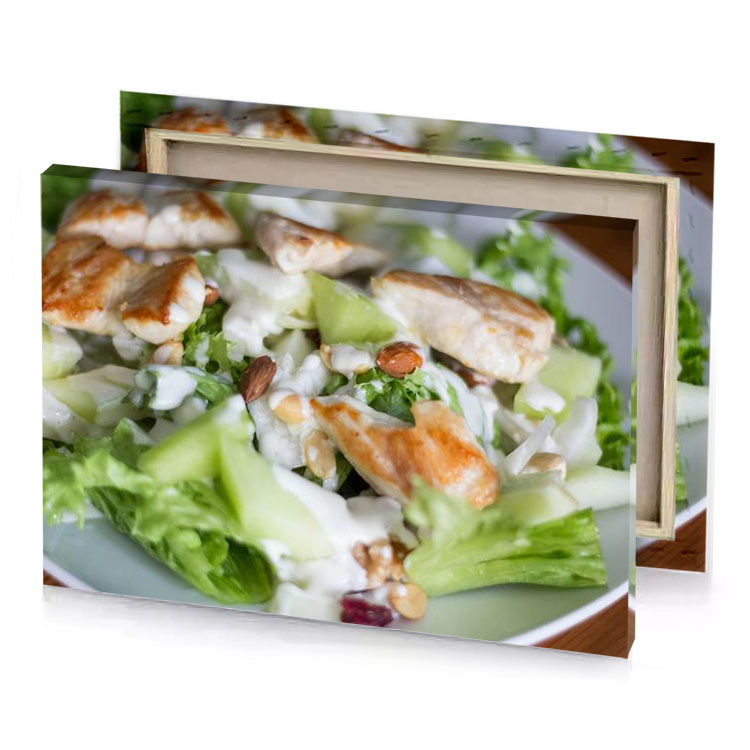 a plate of salad with chicken and dressing sage canvas