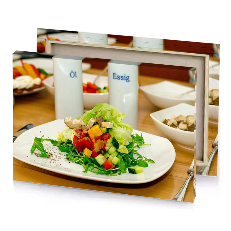 a plate of salad with fork and two cups yellow green canvas