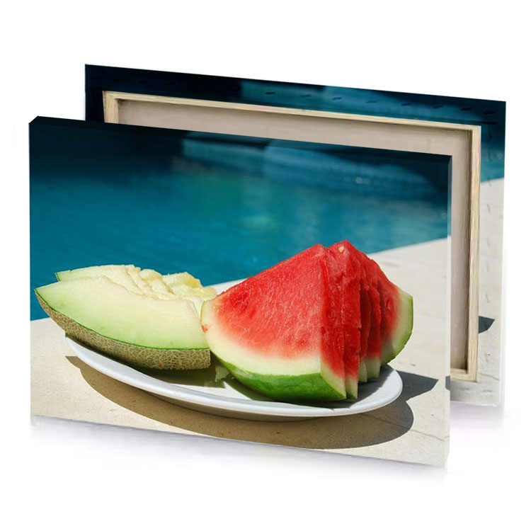 a plate of watermel and slice mel fire opal canvas