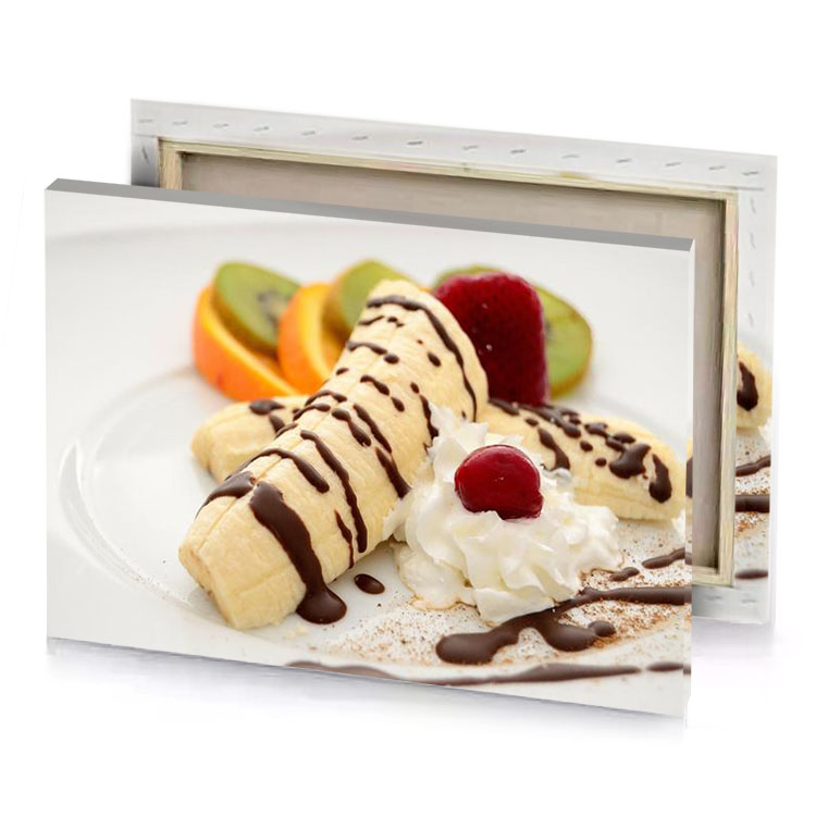 a plate with banana split and chocolate burlywood canvas