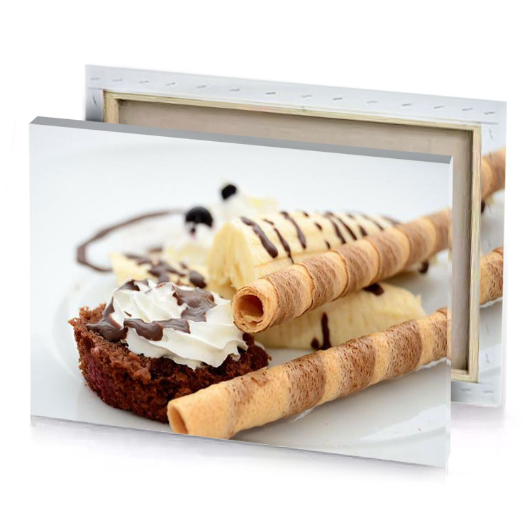 a plate with dessert and banana white smoke canvas