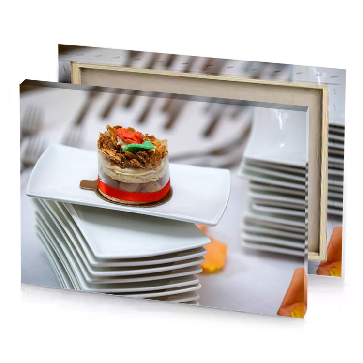 a plate with dessert on it dark red canvas
