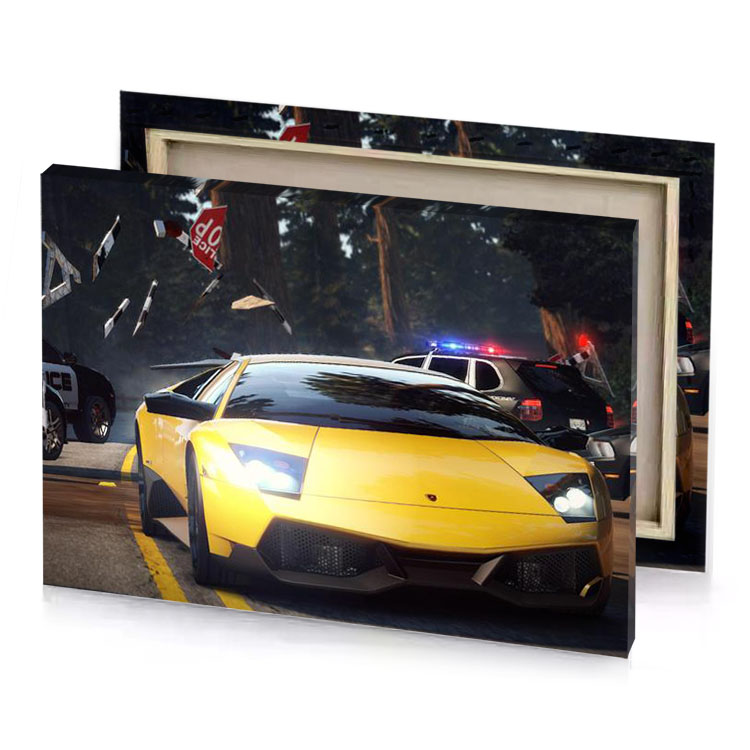 a police car is parked in parking yellow orange canvas