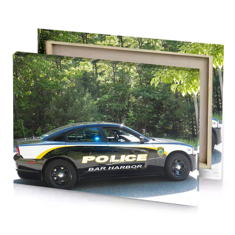 a police car parked in parking lot hunter green canvas