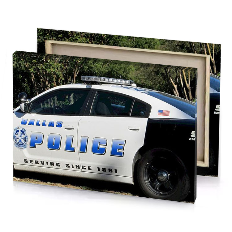 a police car parked on the side of road platinum canvas
