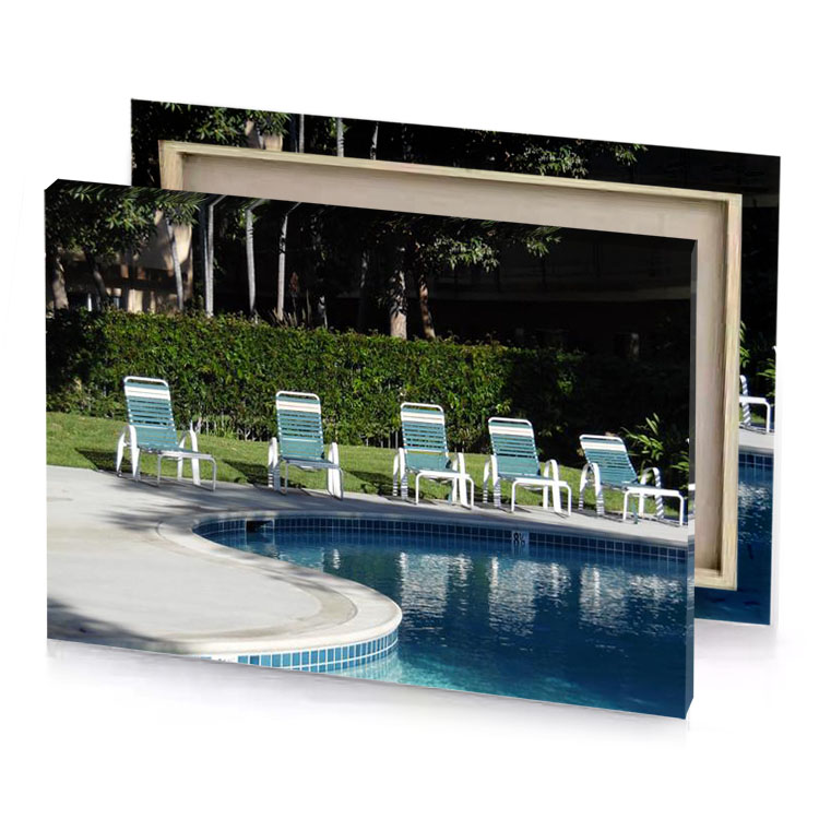 a pool with blue water bistre canvas