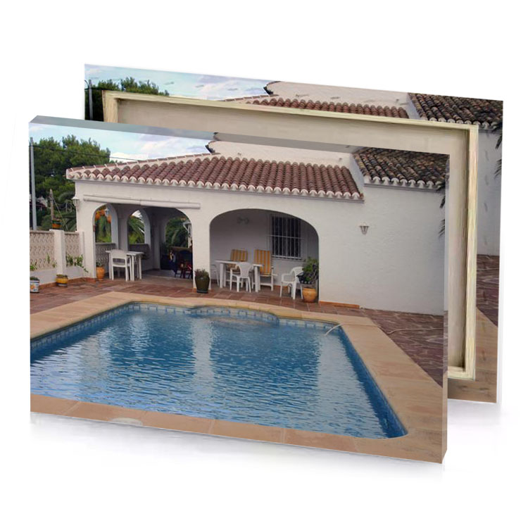 a pool with blue water slate gray canvas