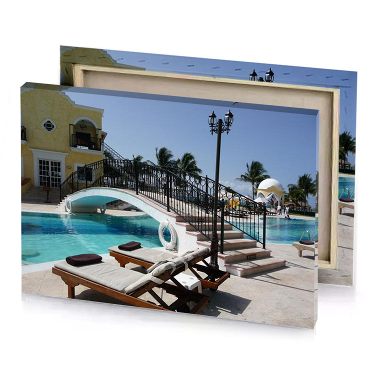 a pool with chair and in the background moonstone blue canvas