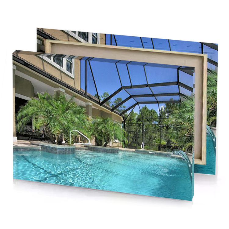 a pool with glass roof and swimming fern green canvas