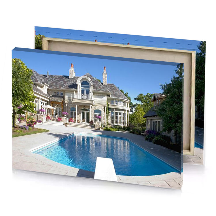 a pool with house in the background slate gray canvas