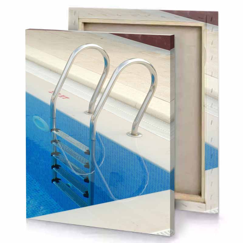 a pool with ladder and swimming steel blue canvas