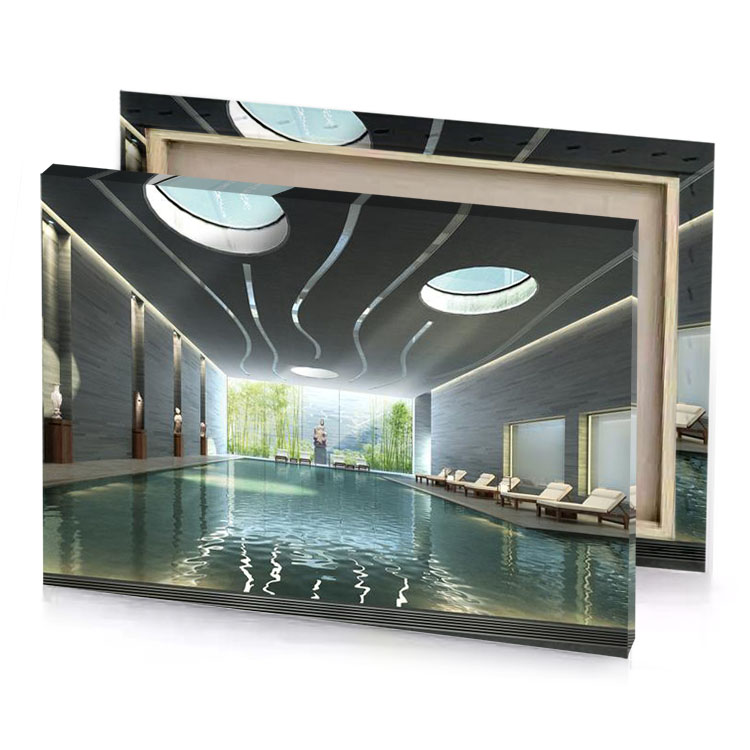 a pool with large in the middle seafoam green canvas