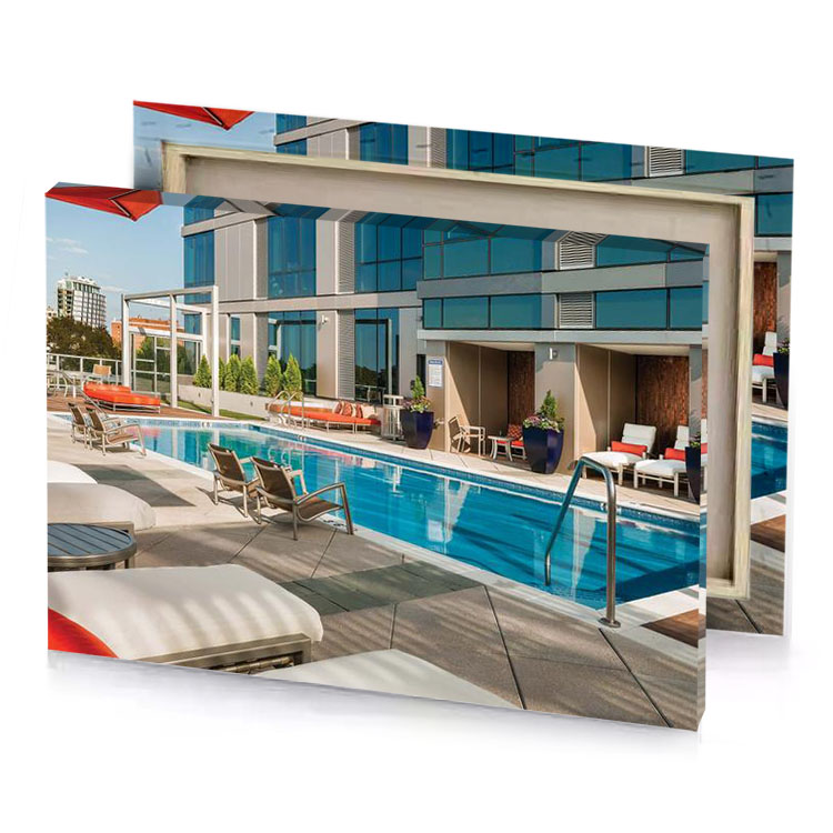 a pool with lounge chairs and umbrellas teal blue canvas